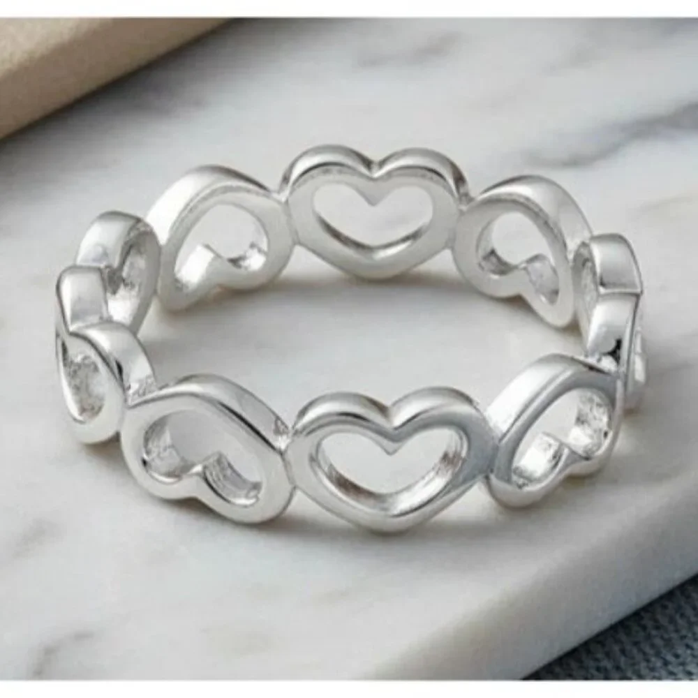925 STERLING SILVER Hearts Eternity Band Ring Thumb Ring - Picture 10 of 16